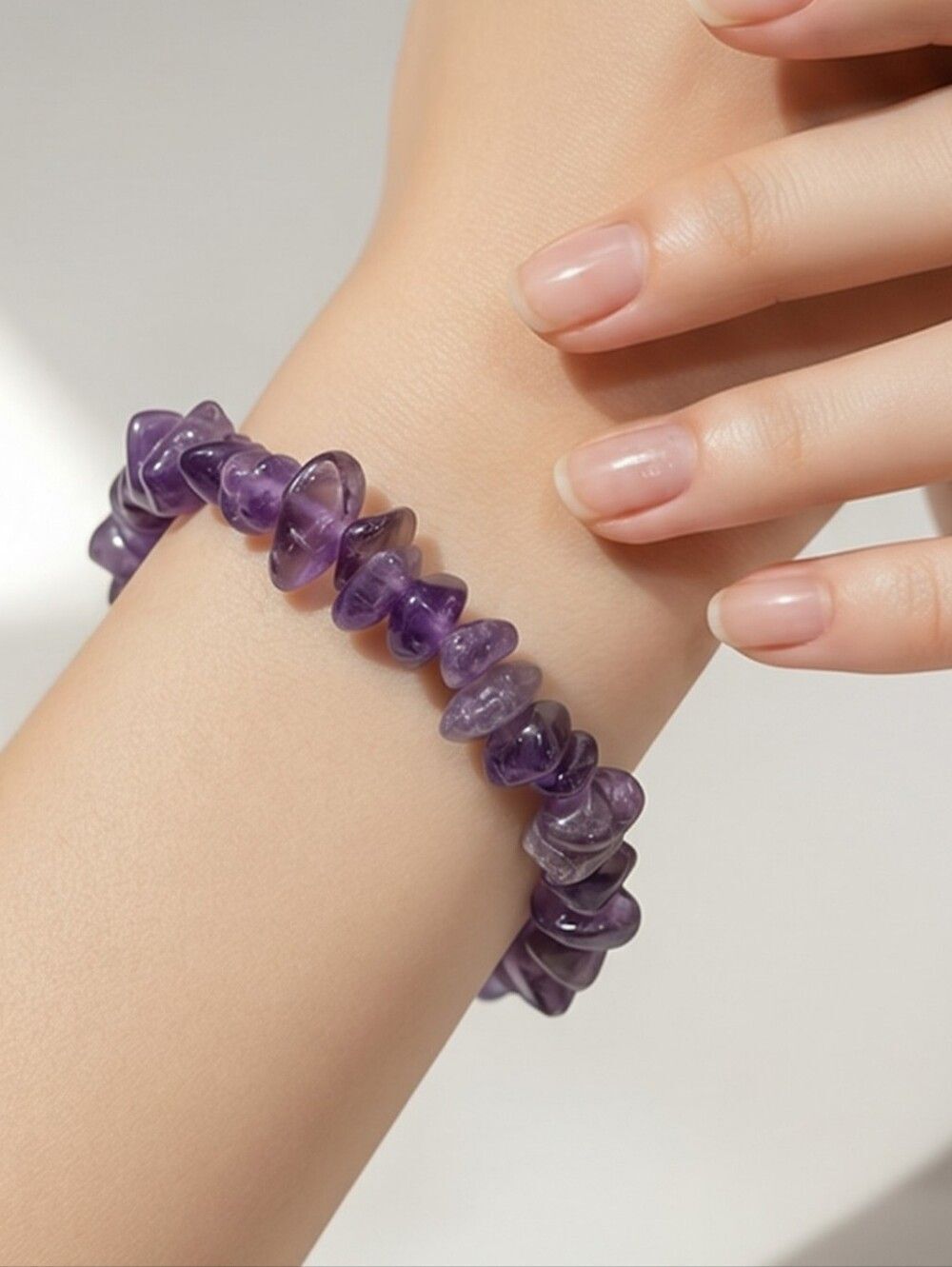 Natural Amethyst Chip Bracelet Purple Crystal Stretch Beaded Birthstone Jewelry